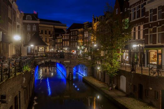 Utrecht architecture at night. Utrecht, South Holland, Netherlands.