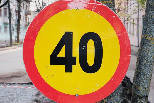 Road signs. Road works. Replacement of the road surface.