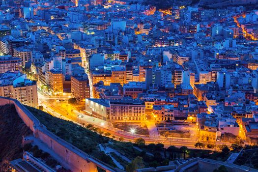 Panorama of Alicante at night. Alicante, Valencian Community, Spain.
