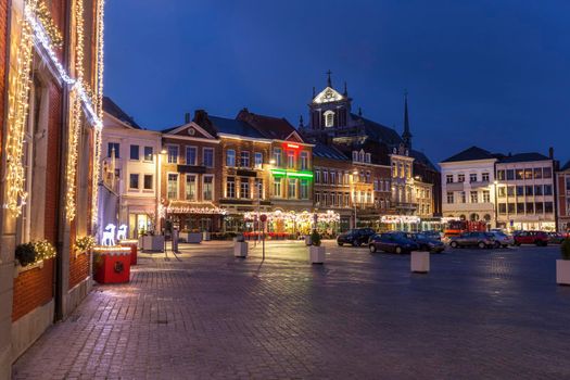 Main Square in Sint Truiden at dawn. Sint Truiden, Flemish Region, Belgium.