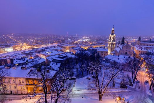 Architecture of Przemysl at night. Przemysl, Podkarpackie, Poland.