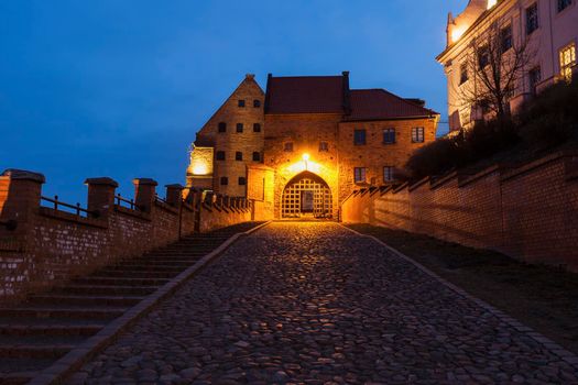 Water Gate in Grudziadz at night Grudziadz, Kuyavian-Pomeranian Voivodeship, Poland.