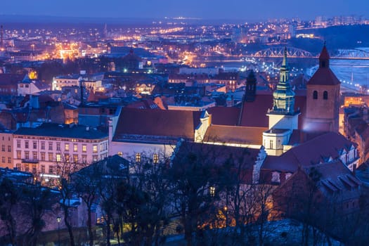 Old town of Grudziadz at night. Grudziadz, Kuyavian-Pomeranian Voivodeship, Poland.