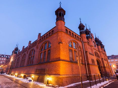 Market Hall in Gdansk at night. Gdansk, Pomerania, Poland.
