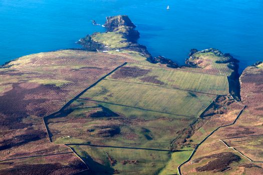 Aerial panorama of Isle of Man. Isle of Man.