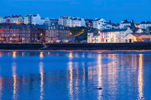 Panorama of Peel at evening. Peel, Isle of Man.