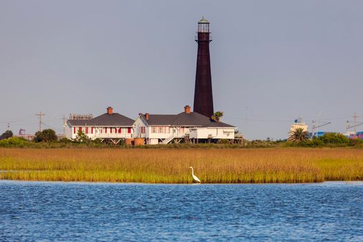 Bolivar Point Lighthouse seen afternoon. Galveston, Texas, USA.