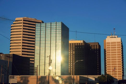Architecture of Corpus Christi seen at sunset. Corpus Christi, Texas, USA.