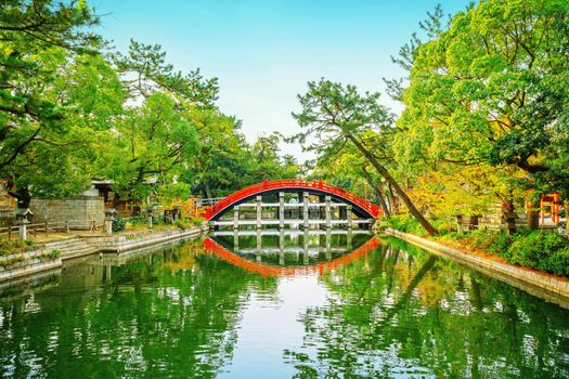 Osaka, Japan at the Taiko Drum Bridge of Sumiyoshi Taisha Grand Shrine.