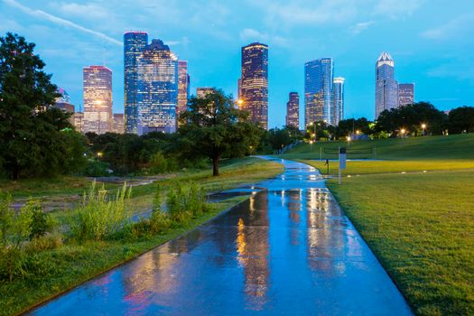 Panorama of Houston at night. Houston, Texas, USA.