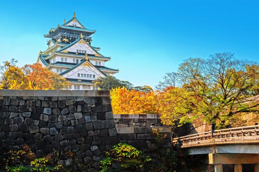 Osaka Castle in osaka city with autumn leaves