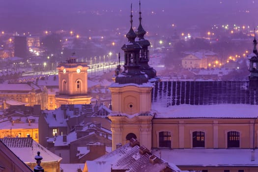 Architecture of Przemysl at night. Przemysl, Podkarpackie, Poland.