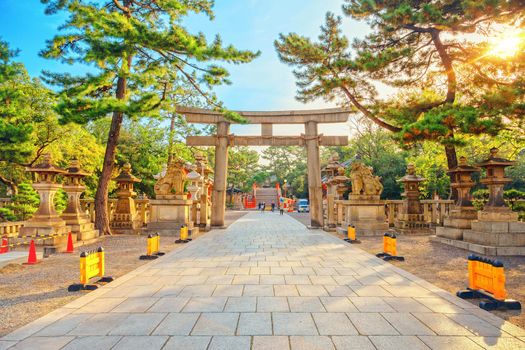 Osaka, Japan - 21 Nov 2018 - Sumiyoshi Grand Shrine or Sumiyoshi Taisha in Osaka City, Kansai, Osaka, Japan.