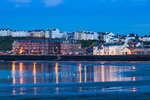 Panorama of Peel at evening. Peel, Isle of Man.