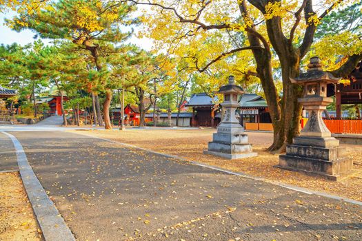 Osaka, Japan - 21 Nov 2018 - Sumiyoshi Grand Shrine or Sumiyoshi Taisha in Osaka City, Kansai, Osaka, Japan.