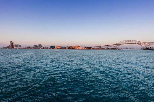 Panorama of Corpus Christi at sunrise. Corpus Christi, Texas, USA.