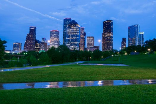 Panorama of Houston at night. Houston, Texas, USA.
