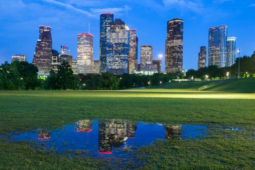 Panorama of Houston at night. Houston, Texas, USA.