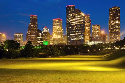 Panorama of Houston at night. Houston, Texas, USA.