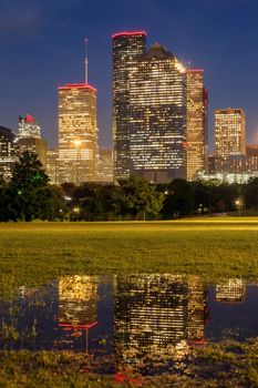 Panorama of Houston at night. Houston, Texas, USA.
