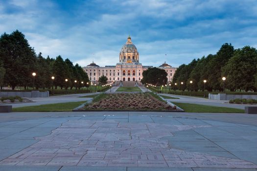 Minnesota State Capitol Building in St. Paul. Map of Minnesota counties in the foreground. St. Paul, Minnesota, USA.