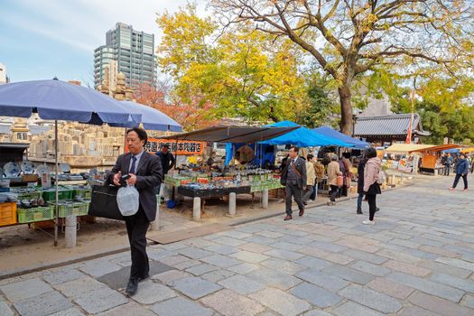 Osaka, Japan - 21 Nov 2018 - Flea market in Shitennoji Temple (Every 21 and 22 days of every month),Osaka, Japan