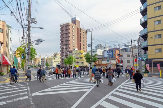 Osaka, Japan - 21 Nov 2018 -Crosswalk on a street in the city of Osaka.