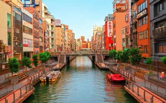 Osaka, Japan - 21 Nov 2018 - Dotonbori River in Namba, Osaka, Kansai, Japan