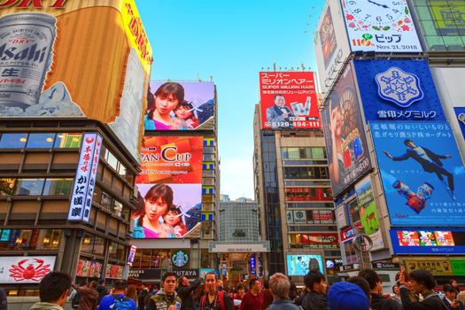 Osaka, Japan - 21 Nov 2018 - crowd people in Dotonbori, Namba Osaka area, Japan