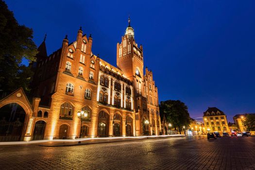 Slupsk City Hall at night. Slupsk, Pomerania, Poland.