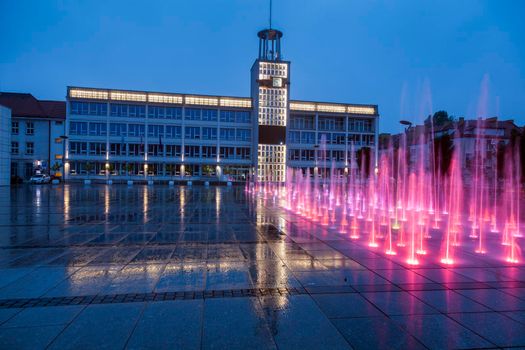 Koszalin City Hall at night. Koszalin, West Pomerania, Poland.