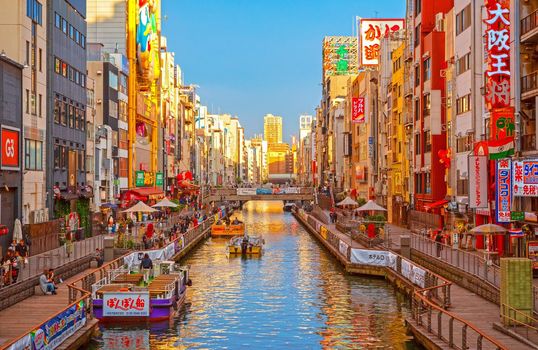 Osaka, Japan - 21 Nov 2018 - Dotonbori River in Namba, Osaka, Kansai, Japan