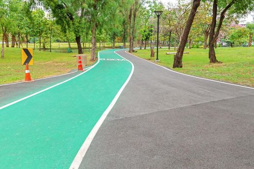 Pathway through green trees at public park