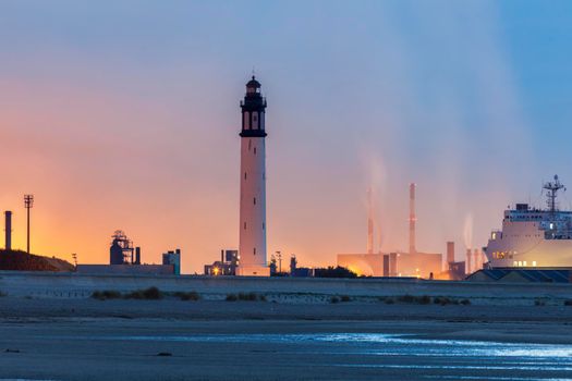 Lighthouse of Risban in Dunkirk. Dunkirk, Hauts-de-France, France.