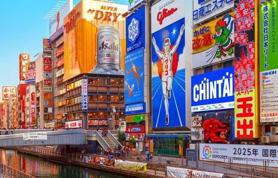 Osaka, Japan - 21 Nov 2018 - Dotonbori River in Namba, Osaka, Kansai, Japan