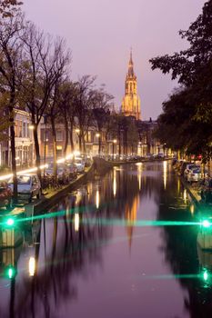 Panorama of Delft at evening. Delft, South Holland, Netherlands.