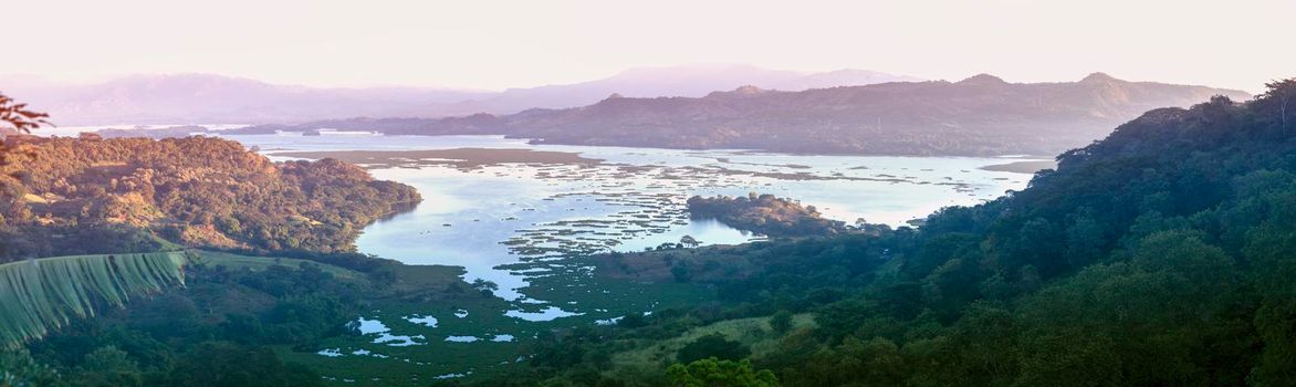 Lake Suchitlan seen from Suchitoto. Suchitoto, Cuscatlan, El Salvador.