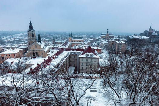Przemysl panorama in winter scenery. Przemysl, Podkarpackie, Poland.