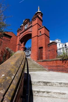 Gate to railway station in Douglas. Douglas, Isle of Man.