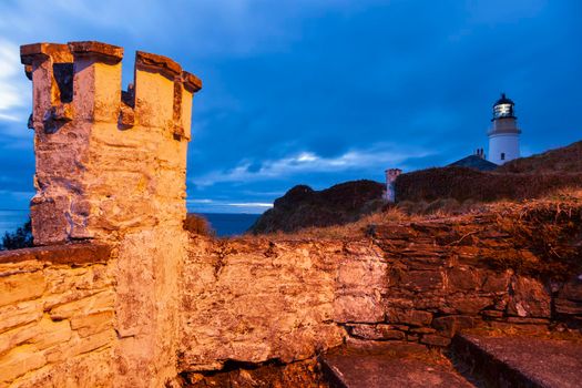 Douglas Head Lighthouse at night. Douglas, Isle of Man.