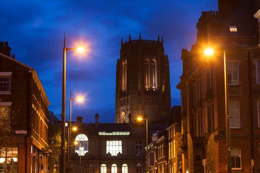 Liverpool Cathedral at night. Liverpool, North West England, UK.