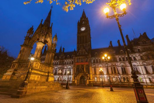 Manchester Town Hall at night. Manchester, North West England, United Kingdom.