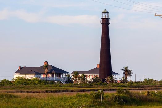Bolivar Point Lighthouse in Texas. Galveston, Texas, USA.