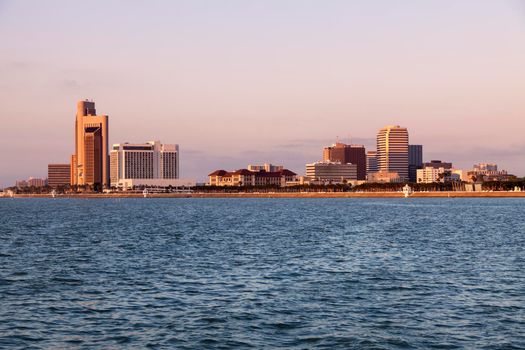 Panorama of Corpus Christi at sunrise. Corpus Christi, Texas, USA.
