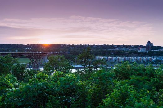 Panorama of St. Paul at sunrise. St. Paul, Minnesota, USA.