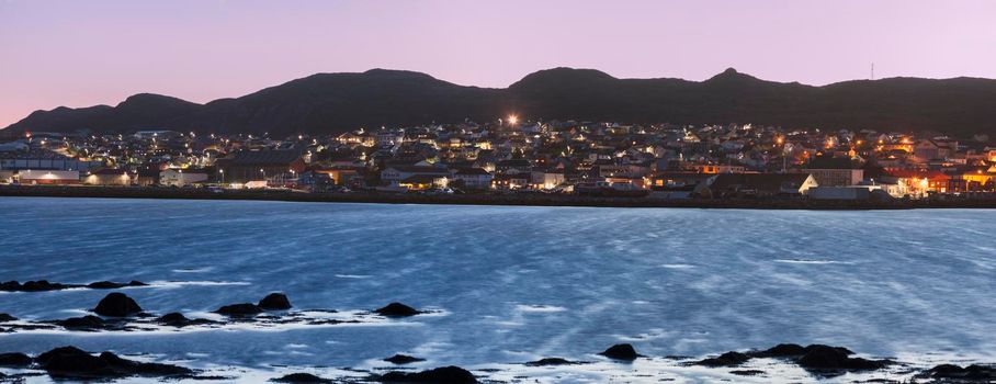 Saint Pierre panorama at sunset. Saint Pierre, Saint Pierre and Miquelon.