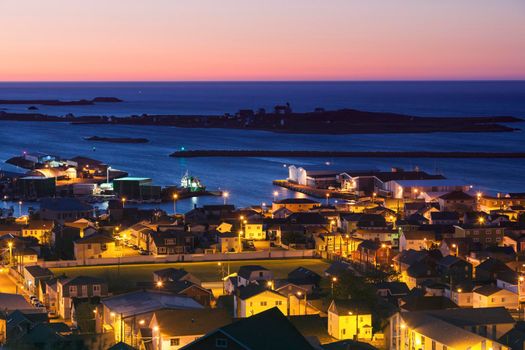 Saint Pierre panorama at night. Saint Pierre, Saint Pierre and Miquelon.