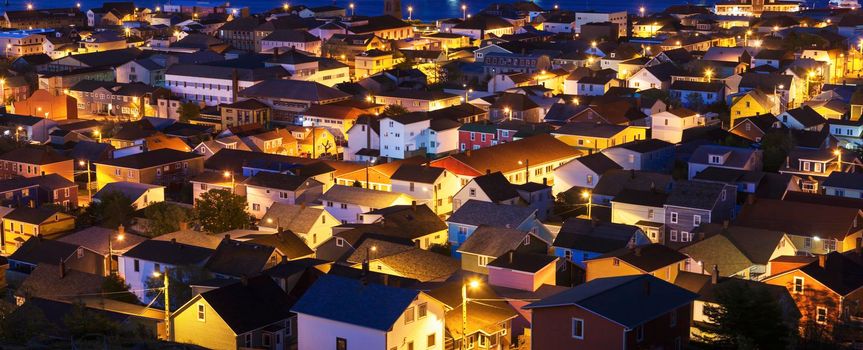 Saint Pierre panorama at night. Saint Pierre, Saint Pierre and Miquelon.