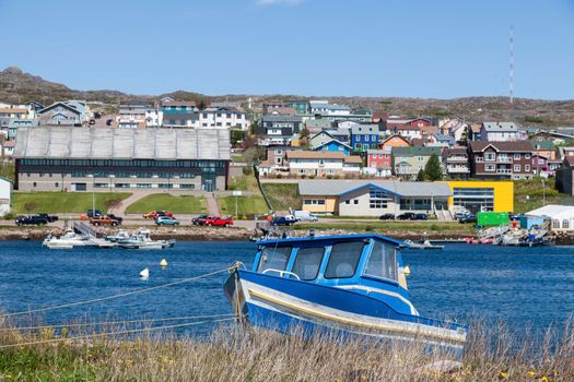 Saint Pierre panorama and boat. Saint Pierre, Saint Pierre and Miquelon.