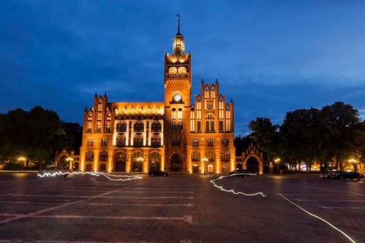 Slupsk City Hall at night. Slupsk, Pomerania, Poland.